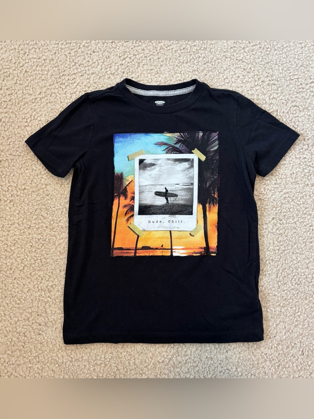 Old Navy Black Boys' Surf Graphic Tee - 'Dude, Chill' - Size 6/7